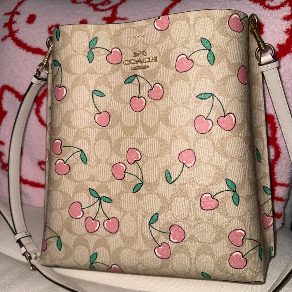 Coach Beige Cherry Pattern Shoulder Bag